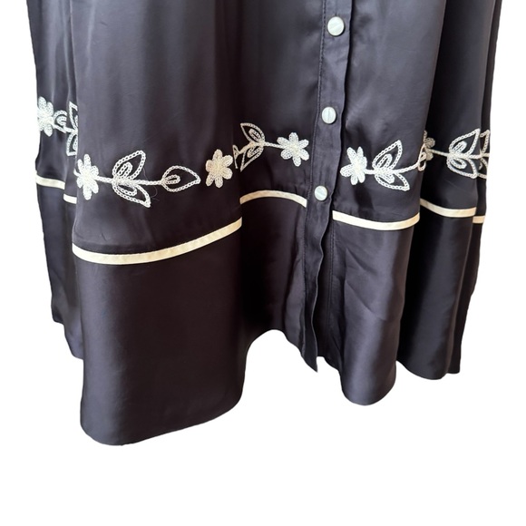 The Great. The Western Bridge Embroidered Satin Midi Dress Black Small Size:1 - Picture 7 of 16